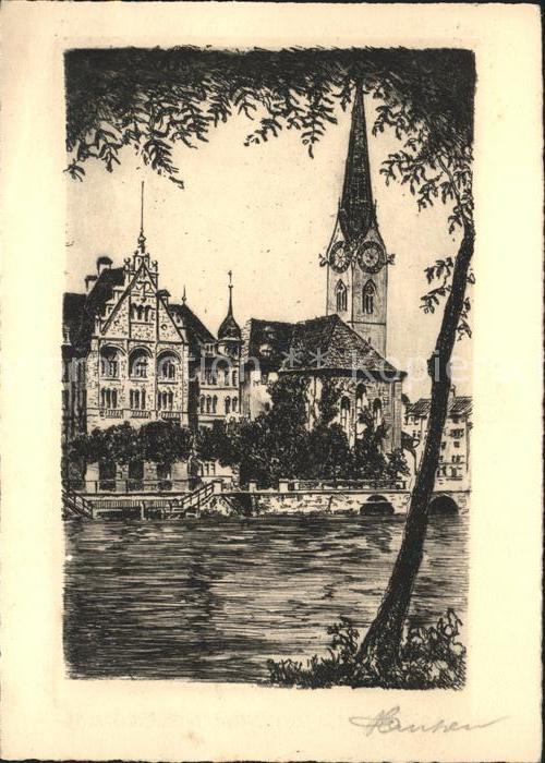 11657933 Zuerich Frauenmuensterkirche Original-Radierung Handabzug