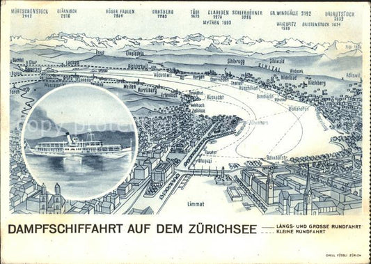 11666100 Zuerichsee mit Limmat Dampfschifffahrt Panoramakarte