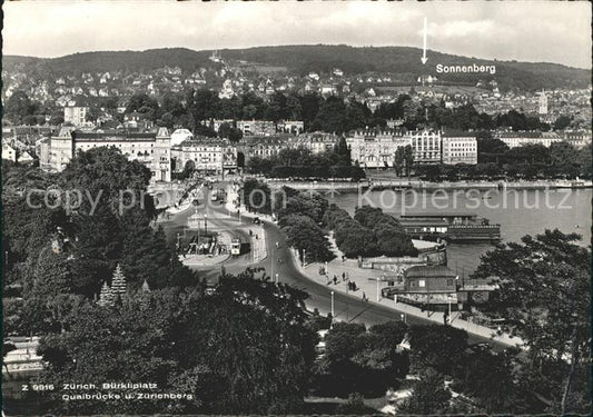 11666322 Zuerich Buerkliplatz Quaibruecke und Zuerichberg