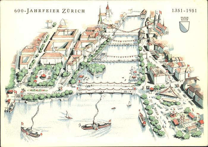 11666374 Zuerich 600 Jahr Feier Stadtbild Zeichnung