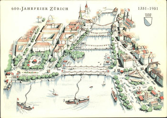 11666374 Zuerich 600 Jahr Feier Stadtbild Zeichnung