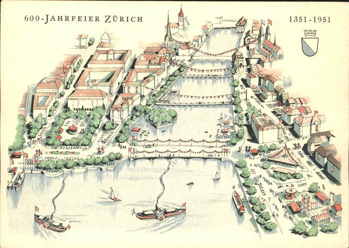 11666375 Zuerich 600 Jahr Feier Stadtbild Zeichnung