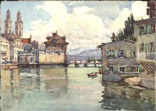 11655523 Zuerich Limmat mit Schipfe Aquarell