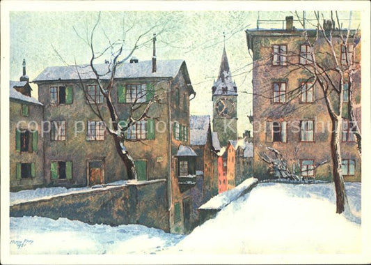 11655649 Zuerich Blick vom Lindenhof in die Pfalzgasse Aquarell