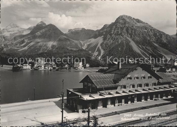 11655801 Arosa GR Bahnhof mit Schiesshorn und Furkahoerner