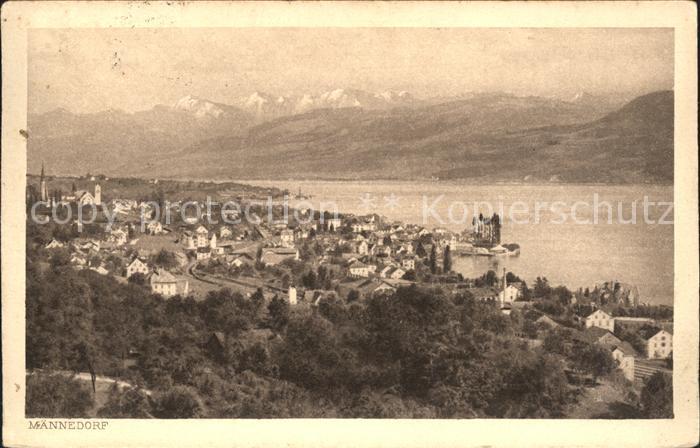 11651596 Maennedorf Gesamtansicht mit Alpenpanorama Zuerichsee