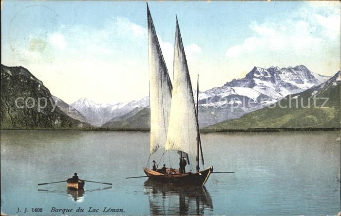 11651635 Montreux VD Barque du Lac Leman et les Alpes Dents du Midi