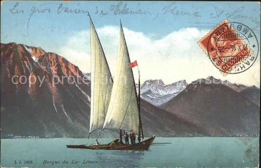 11651643 Montreux VD Barque du Lac Leman Bahnpost Stempel auf AK