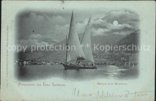 11651644 Montreux VD Barque du Lac Leman au claire de lune