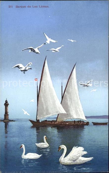 11651645 Geneve GE Barque du Lac Leman et cygnes phare