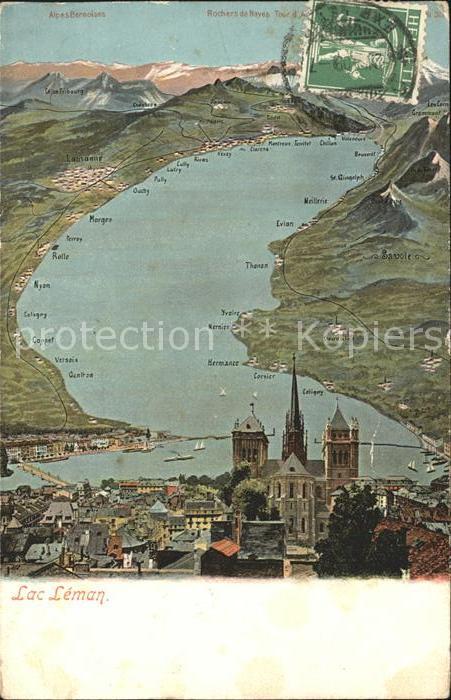 11651652 Geneve GE Cathedrale Lac Leman et les Alpes Stempel auf AK