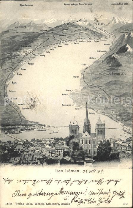 11651671 Geneve GE Panorama Lac Leman et les Alpes Cathedrale