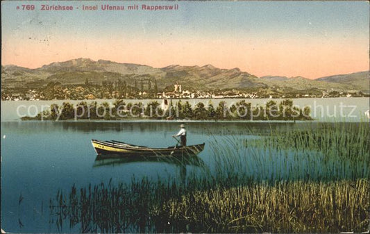 11651991 Insel Ufenau Ufnau Zuerichsee SZ mit Rapperswil Zuerichsee Boot