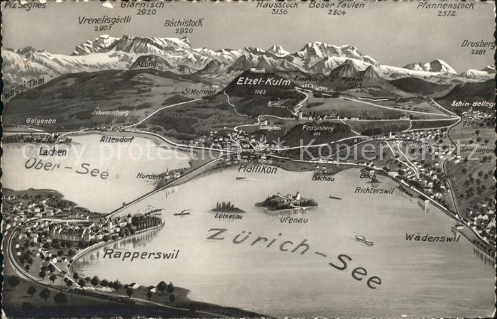 11659570 Zuerichsee mit Obersee Gebiets Panoramakarte