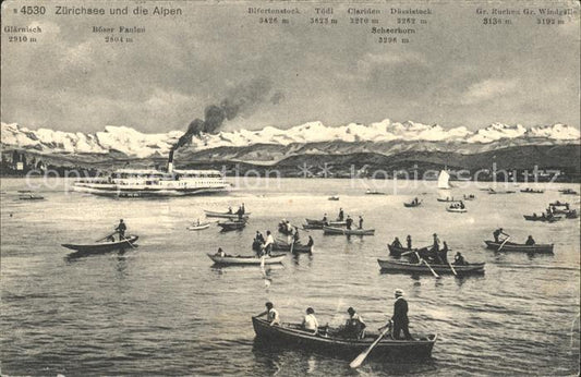 11659598 Zuerichsee mit Alpenpanorama Faehrschiff und Boote