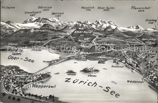 11659604 Zuerichsee mit Obersee Gebiets Panoramakarte