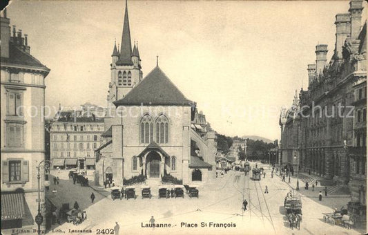 11663223 Lausanne VD Place St. François Tram Cars Calèches