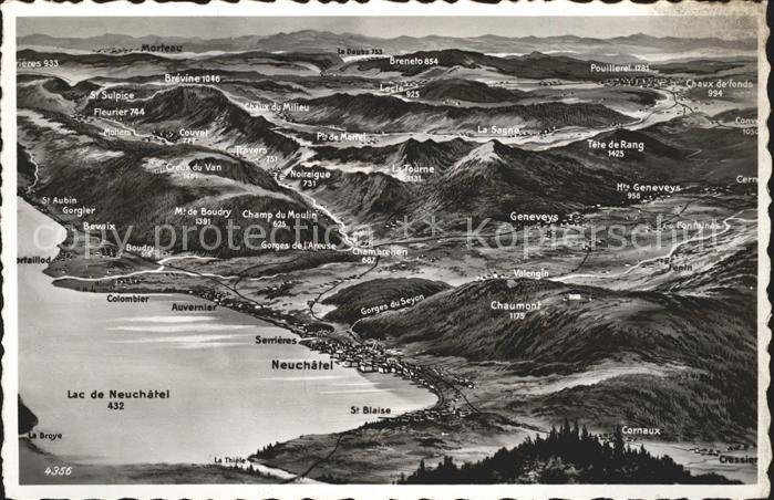 11664974 Neuchâtel NE Carte panoramique des Lacs de Neuchâtel