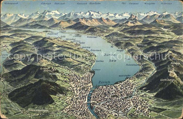 11667395 Zuerichsee Relief Panoramakarte