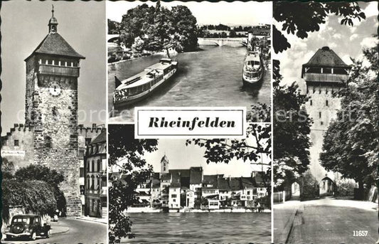 11667626 Rheinfelden AG Obertorturm Nid de cigogne tour bateau à vapeur du Rhin vue locale