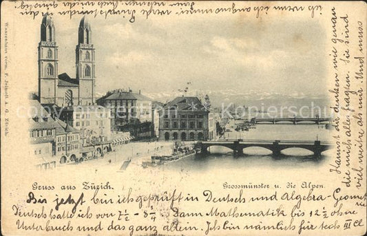 11667691 Zuerich Grossmuenster und Alpen