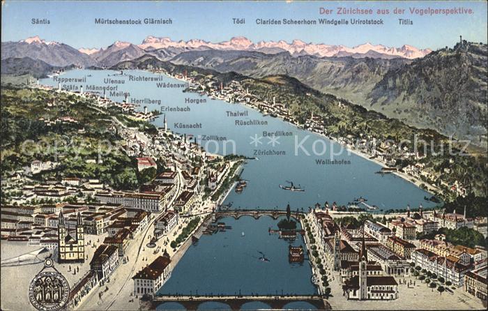 11667709 Zuerichsee und Umgebung Relief Panoramakarte