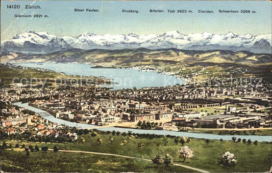 11667718 Zuerich mit Zuerichsee und Alpen