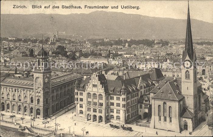 11667726 Zuerich Blick auf Stadthaus Fraumuenster und Uetliberg