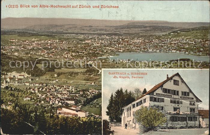 11668041 Zuerich mit Zuerichsee Blick von Albis Hochwacht und Gasthaus Hirschen