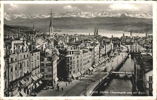 11670198 Zuerich Am Limmatquai mit Alpen Zuerich