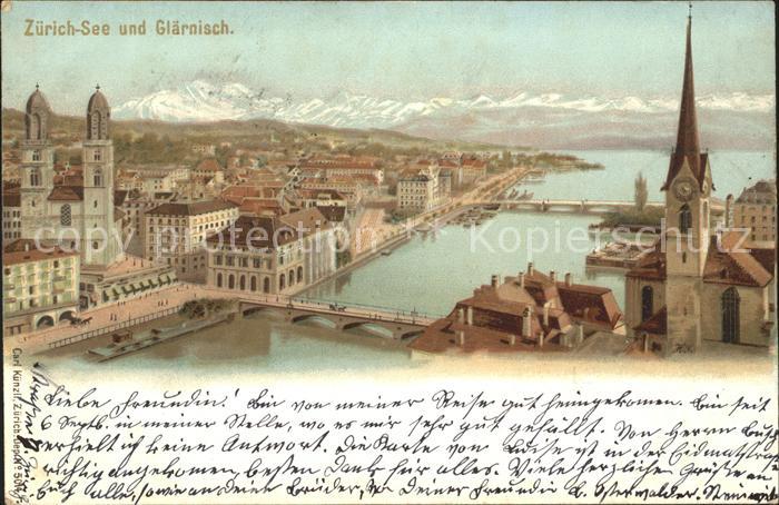 11670215 Zuerich Stadtblick mit Zuerichsee und Glaernisch Zuerich