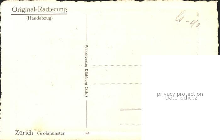 11670270 Zuerich Grossmuenster Radierung Zuerich