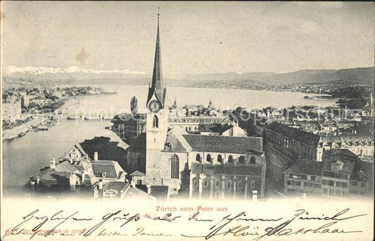 11670314 Zuerich Stadtblick mit Kirche und Alpen Zuerich