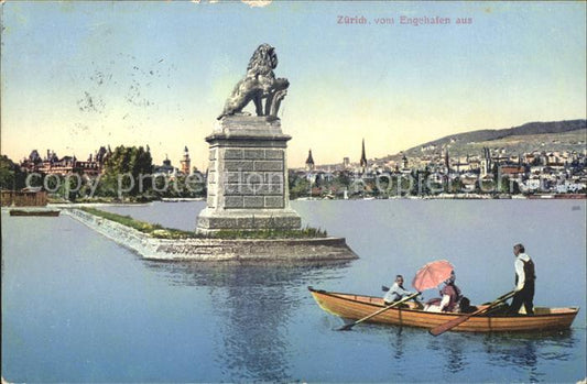 11670321 Zuerich vom Engehafen mit Loewenstatue Bootspartie Zuerich