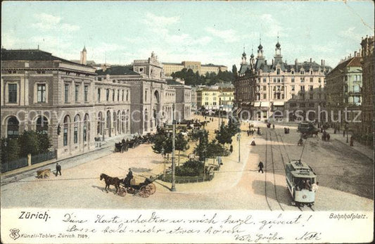 11670336 Zuerich Bahnhofplatz Strassenbahn Pferdekutsche Zuerich