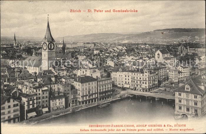 11670350 Zuerich Stadtblick St Peter und Gemuesebruecke Zuerich