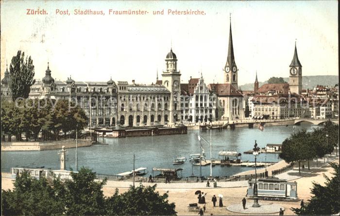 11670377 Zuerich Post Stadthaus Fraumuenster Peterskirche Limmatpartie Zuerich