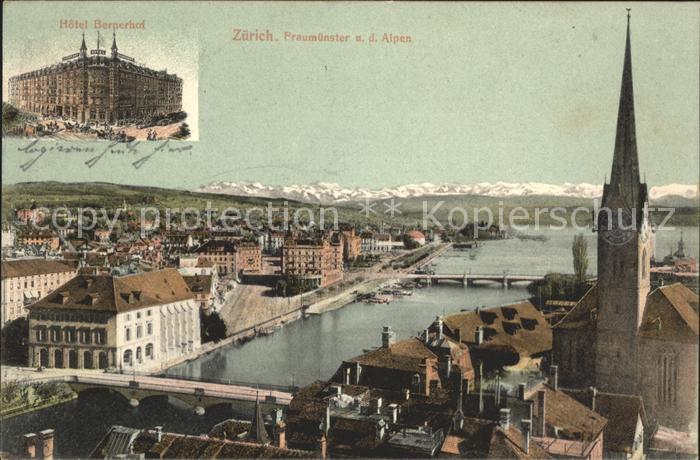 11670715 Vue sur la ville de Zurich avec Fraumuenster et l'hôtel Bernerhof Zuerich