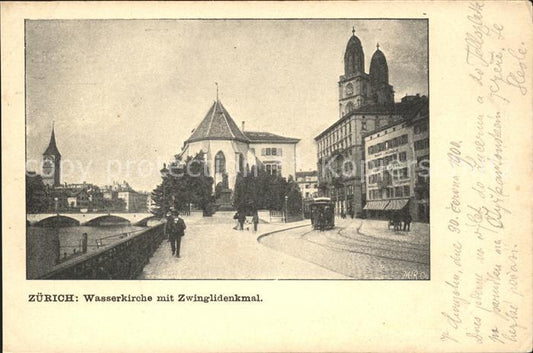 11670763 Zuerich Wasserkirche mit Zwinglidenkmal Zuerich