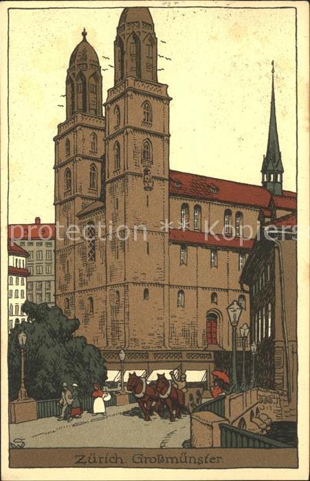 11670821 Zurich Grossmuenster Illustration Zurich