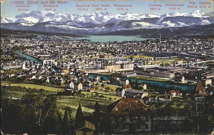 11671827 Zuerich Total mit See und Alpen Zuerich