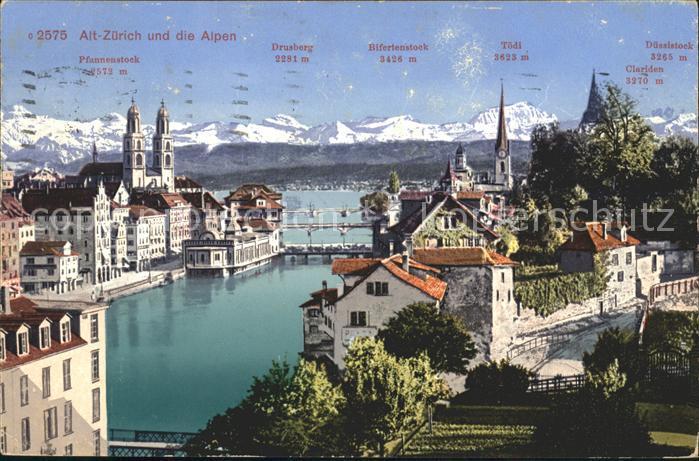 11671831 Zuerich mit Limmat Bruecken See Alpen Zuerich