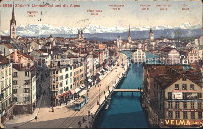 11671844 Zuerich Limmatquai und Alpen Zuerich