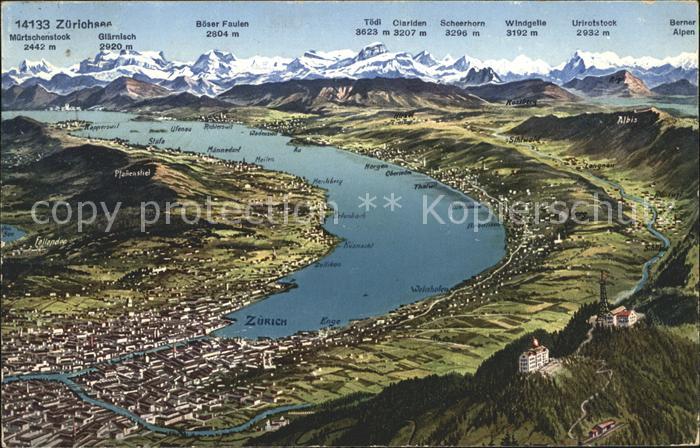 11672706 Zuerichsee und Umgebung Relief Panoramakarte Zuerich