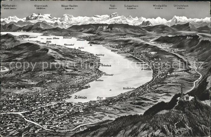 11672719 Zuerichsee und Umgebung Relief Panoramakarte Zuerich