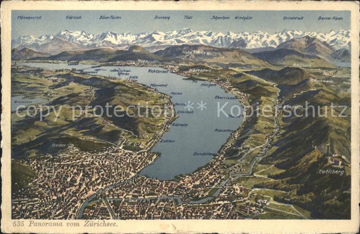 11672734 Zuerichsee und Umgebung Relief Panoramakarte Zuerich