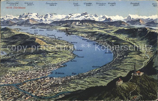 11672840 Zuerichsee und Umgebung Relief Panoramakarte Zuerich