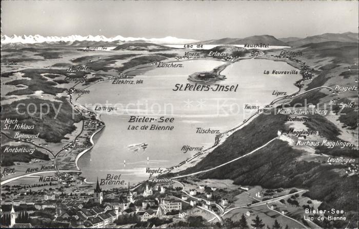 11672930 Bienne Lac de Bienne avec carte panoramique en relief de l'île Saint-Pierre Bienne/Bie