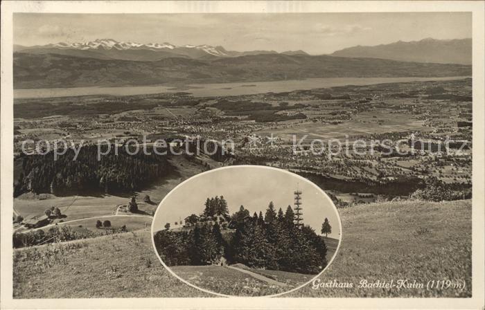 11672964 Hinwil Gasthaus Bachtel Kulm Panorama mit Zuerichsee und Alpen Hinwil