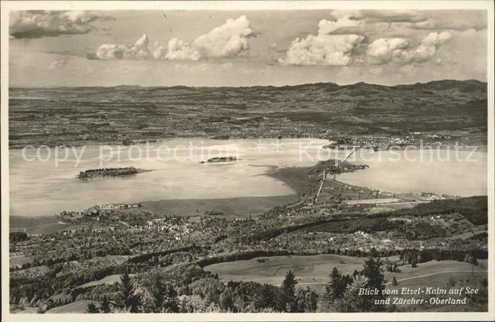 11673019 Zuerichsee Blick vom Etzel Kulm auf See und Oberland Zuerich